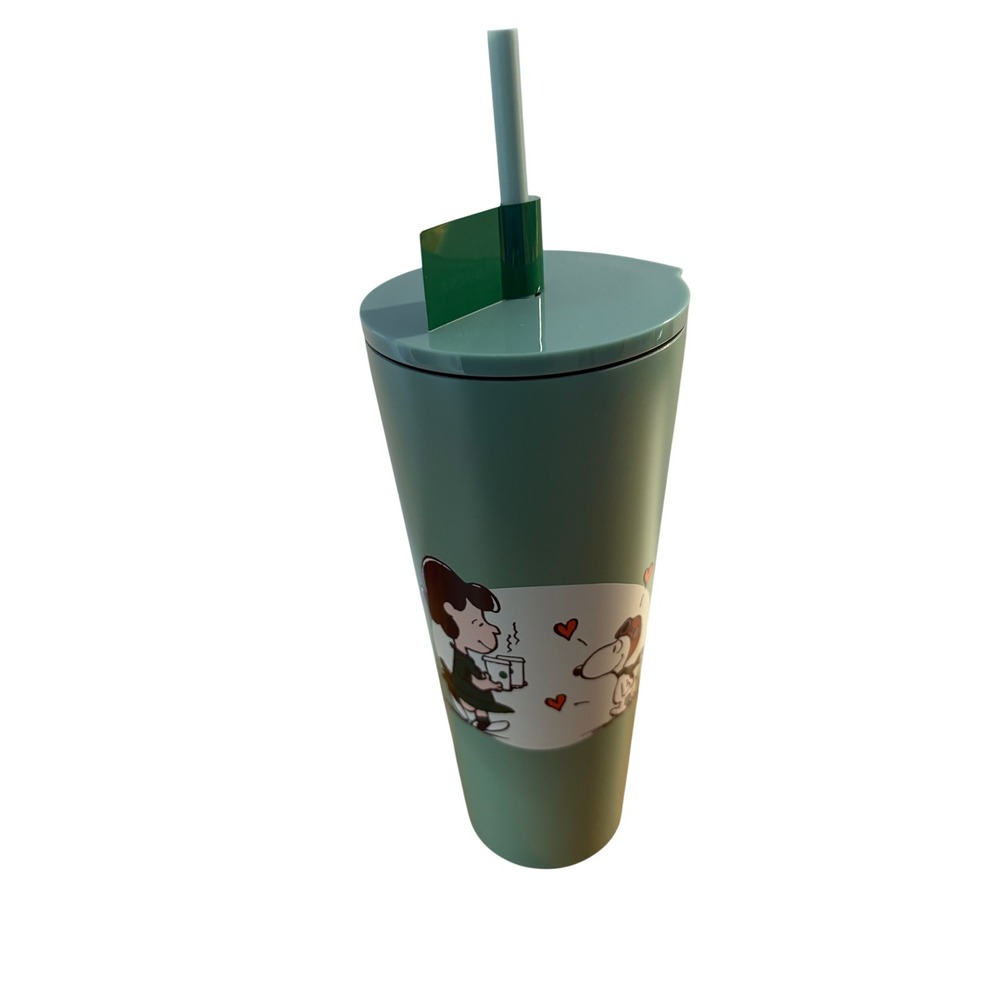 Starbucks Peanuts Snoopy Lucy Cold Cup Tumbler Straw Mint Green Fall Pumpkin NEW